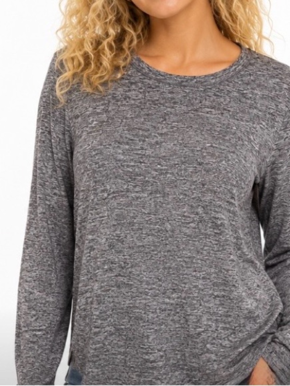 Athleta Heathered Gray Long Sleeve Crewneck Top Uptempo Tunic Thumbholes